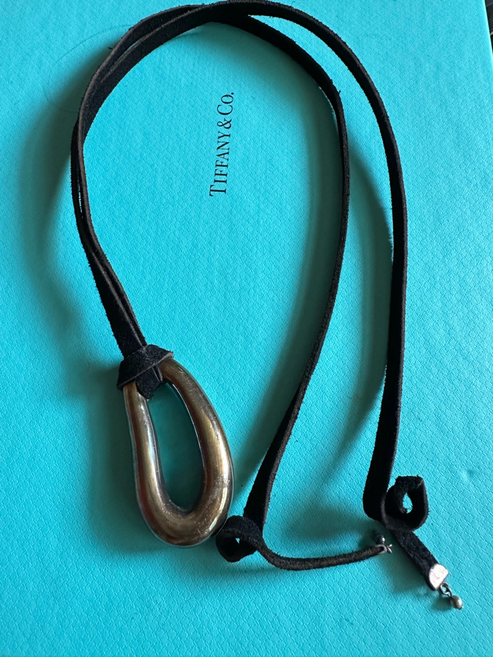 Vintage Sterling 925 Abstract Modernist Suede Chain Necklace